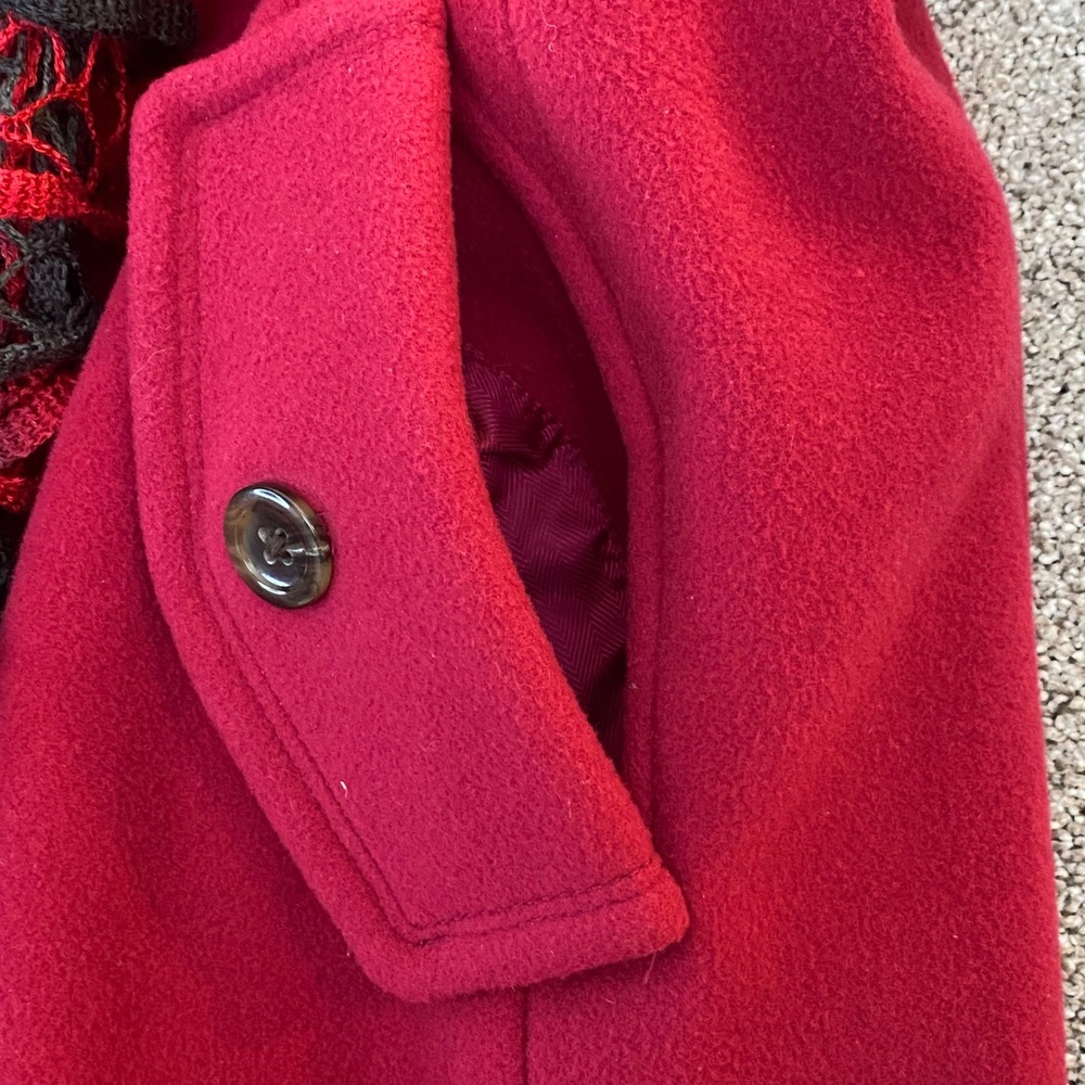 Lands End Womens Red Wool Blend Coat Button Front Long Sleeve Petite Size 14P - Picture 3 of 7